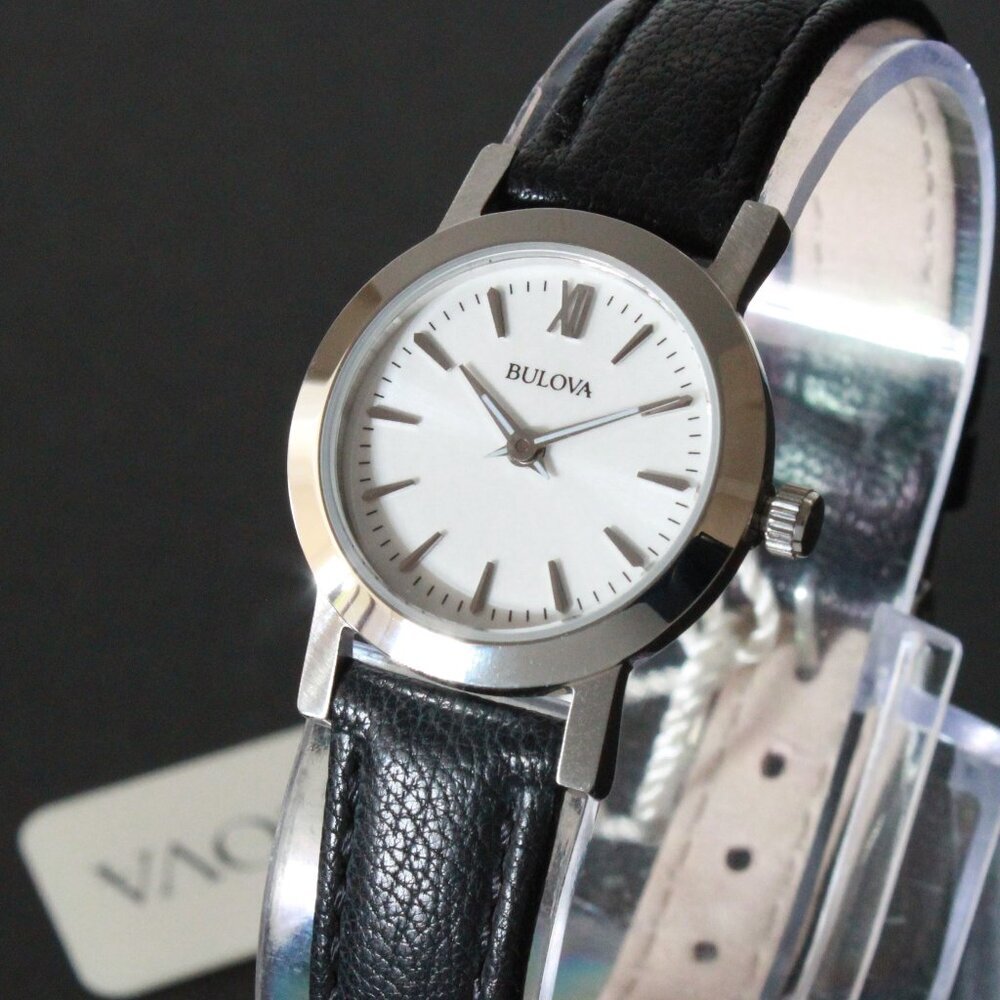 Bulova Ladies Dress Watch Two Hander Silver Dial Black Leather Strap 24mm - Picture 7 of 13